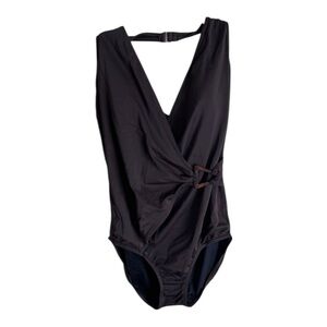 Lands' End Rich Brown One-Piece Swimsuit with V-Neck Halter Strap Size 18W